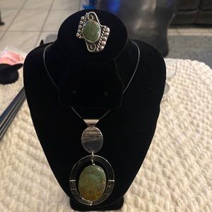 Green Turquoise Necklace and matching Ring